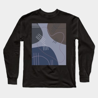 Dark Blue and Purple Abstract Art Shapes and Lines Long Sleeve T-Shirt